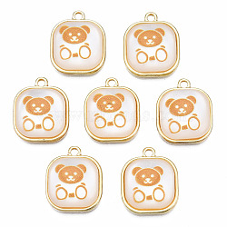 Resin Pendants, with Light Gold Plated Alloy, Cadmium Free & Nickel Free & Lead Free, Square with Bear, Sandy Brown, 17x14x5mm, Hole: 1.4mm(PALLOY-N161-004-NR)