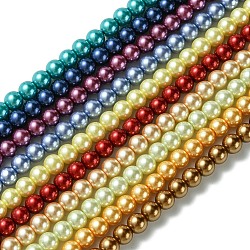 Eco-Friendly Dyed Glass Pearl Round Bead Strands, Cotton Cord Threaded, Mixed Color, 6mm, Hole: 0.7~1.1mm, about 72pcs/strand, 15 inch(HY-A002-6mm-M)