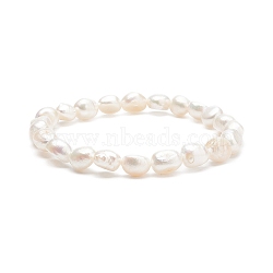 Natural Pearl Beaded Stretch Bracelet for Women, Floral White, Inner Diameter: 2-3/8 inch(5.9cm)(BJEW-JB08868-01)