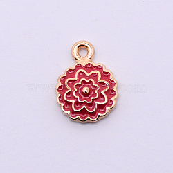 Alloy Enamel Pendants, Flower, Red, Golden, 15x11x3mm, Hole: 1.5mm(ENAM-WH0049-18G)