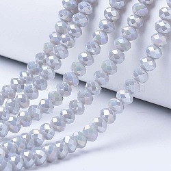 Electroplate Glass Beads Strands, Opaque Solid Color, AB Color Plated, Faceted, Rondelle, Gainsboro, 3.5~3.8x3mm, Hole: 0.4mm, about 113~115pcs/strand, 32.5~33cm(EGLA-A044-P3mm-B10)