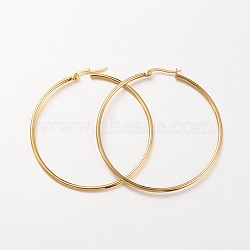 Ion Plating(IP) 304 Stainless Steel Hoop Earrings, Hand Polished Hypoallergenic Earrings, Ring Shape, Real 18K Gold Plated, 55x2mm, 12 Gauge, Pin: 1x0.7mm(X-EJEW-N0016-11G-I)