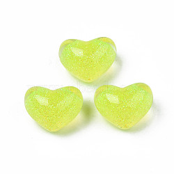 Translucent Acrylic Cabochons, with Glitter Powder, Heart, Green Yellow, 14x18x12mm(TACR-N006-10G)