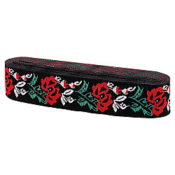 Ethnic Polyester Flower Embroidery Ribbons, Jacquard Ribbon, Tyrolean Ribbon, Garment Accessories, Black, 1-1/4 inch(33mm)(OCOR-WH0092-16A)