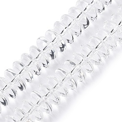 Transparent Glass Beads Strands, Rondelle, Clear, 10x4.5mm, Hole: 1.2~1.4mm, about 87~88pcs/strand, 14.57~14.76 inch(37~37.5cm)(GLAA-N001-62C)