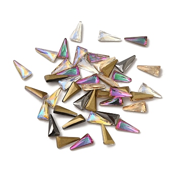 Glass Rhinestone Cabochons, Flat Back & Back Plated, Faceted, Triangle, Mixed Color, 8x4x2.2mm