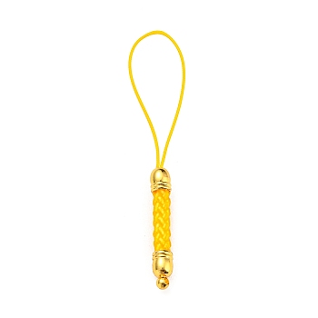 Korean Polyester Thread Pendants Decorations, with Golden Tone Brass Findings, Gold, 73mm, Hole: 1.6mm