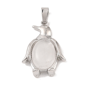 Natural Quartz Crystal Pendants, with Alloy and Iron Findings, Penguin, Platinum, 34x23.5x7mm, Hole: 8x4mm