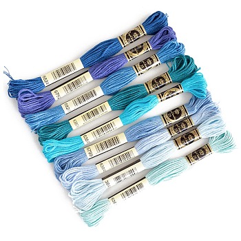 9 Skeins 9 Colors 6-Ply Cotton Embroidery Floss, Cross Stitch Threads, Blue Gradient Color Series, Mixed Color, 1mm, about 8.75 Yards(8m)/Skein, 1 skein/color