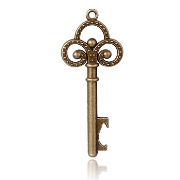 Skeleton key Tibetan Style Alloy Big Pendants, Nickel Free, Antique Bronze, 98x41x8mm, Hole: 3.5mm