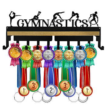Iron Medal Holder, with Wood Board, Medal Holder Frame, Gymnastics, Sports, Medal Holder: 367x132x1.5mm,Wood Board: 348x80mm