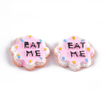 Resin Decoden Cabochons, Biscuits with Word Eat Me, Imitation Food, Pink, 20x22x6mm