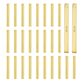 30Pcs Brass Pendants, Rectangle Bar Charm, Golden, 30.5x2.5x2.5mm, Hole: 1.4mm