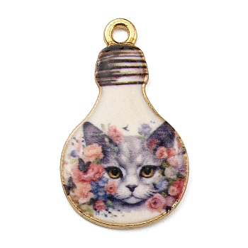 Alloy Pendant, Lead Free & Cadmium Free & Nickel Free, Lamp Bulb with Cat Shape, Old Lace, 28x17x1.5mm, Hole: 1.8mm