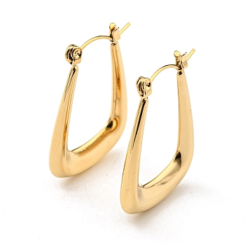 304 Stainless Steel Trapezoid Hoop Earrings, Real 18K Gold Plated, 30x22mm