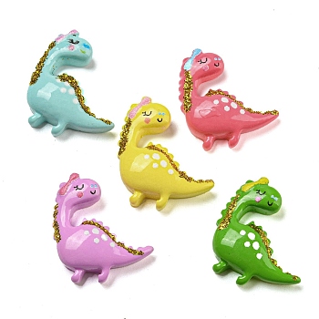 Opaque Resin Decoden Cabochons with Glitter Powder, Dinosaur, Mixed Color, 21.5x19x5.5mm