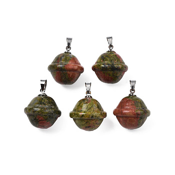 Natural Unakite Pendants, with Stainless Steel Color Tone Stainless Steel Findings, Planet, 22.5x20mm, Hole: 3x5mm