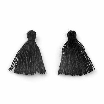 Polycotton(Polyester Cotton) Tassel Pendant Decorations, Black, 18~21x5~6mm