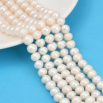 Natural Cultured Freshwater Pearl Beads Strands, Potato, Grade 2A++, White, 8~9mm, Hole: 0.7mm, about 44~45pcs/strand, 13.39''~13.78''(34~35cm)