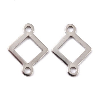 201 Stainless Steel Links Connectors, Rhombus, Stainless Steel Color, 16.5x12x1mm, Hole: 1.6mm