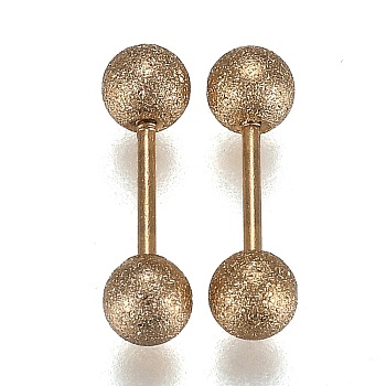 304 Stainless Steel Ball Stud Earrings, Textured, Barbell Cartilage Earrings, Golden, 14x4mm, Pin: 0.7mm, 12pairs/set