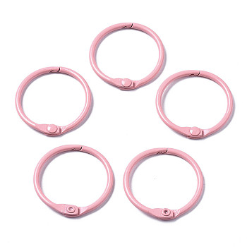 Spray Painted Iron Split Key Rings, Ring, Pink, 30x4mm