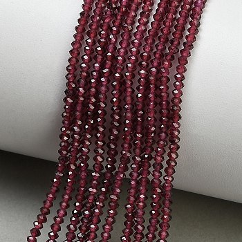 Natural Garnet Beads Strands, Faceted, Rondelle, 2x1mm, Hole: 0.5mm, about 267pcs/strand, 15.47''(39.3cm)