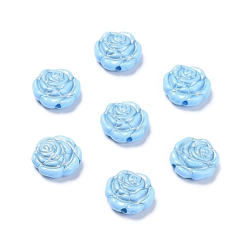 Opaque Acrylic Beads, Metal Enlaced, Rose, Light Sky Blue, 13.5x14x4.5~5mm, Hole: 1.6mm, about 950pcs/500g