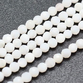 Natural White Shell Beads, Mother of Pearl Shell Beads Strands, Round, Faceted, 2mm, Hole: 0.5mm, about 174pcs/strand, 15.5 inch(39.5cm)