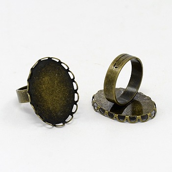 Iron Pad Ring Findings, Adjustable, with Brass Oval Tray, Antique Bronze, 25x18mm, 17mm