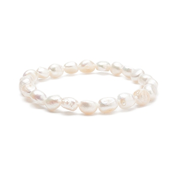 Natural Pearl Beaded Stretch Bracelet for Women, Floral White, Inner Diameter: 2-3/8 inch(5.9cm)