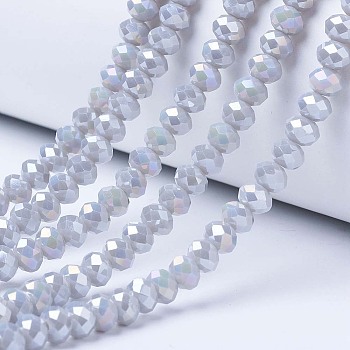 Electroplate Glass Beads Strands, Opaque Solid Color, AB Color Plated, Faceted, Rondelle, Gainsboro, 3.5~3.8x3mm, Hole: 0.4mm, about 113~115pcs/strand, 32.5~33cm