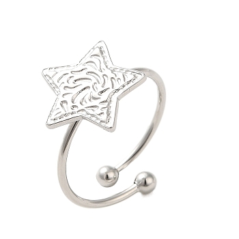 304 Stainless Steel Open Cuff Ring, Starfish, Stainless Steel Color, US Size 8(18.1mm)