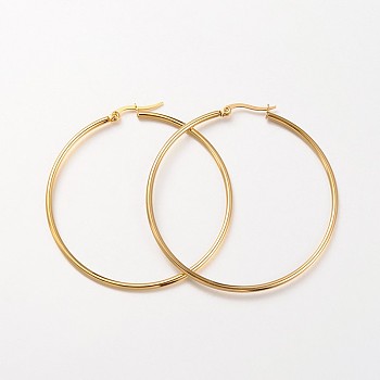 304 Stainless Steel Hoop Earrings, Hypoallergenic Earrings, Ring Shape, Real 18K Gold Plated, 55x2mm, 12 Gauge, Pin: 1x0.7mm