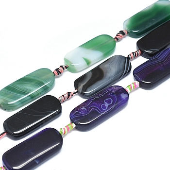 Natural Banded Agate/Striped Agate Beads Strands, Dyed & Heated, Oval, Mixed Color, 36~39x15~18x6~7mm, Hole: 1.8mm, about 8pcs/Strand, 14.96 inch(38cm)