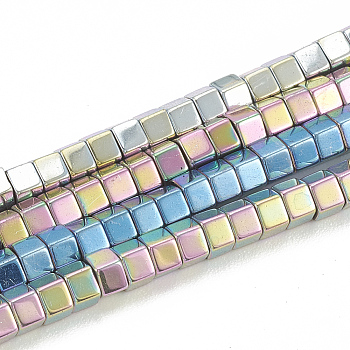 Electroplate Non-magnetic Synthetic Hematite Beads Strands, Hexagon, Mixed Color, 3x2mm, Hole: 0.8mm, about 185pcs/strand, 16.14 inch