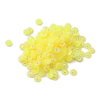 Opaque Resin Cabochons, AB Color Plated, Flat Round, Yellow, 4x1mm, about 1000pcs/bag