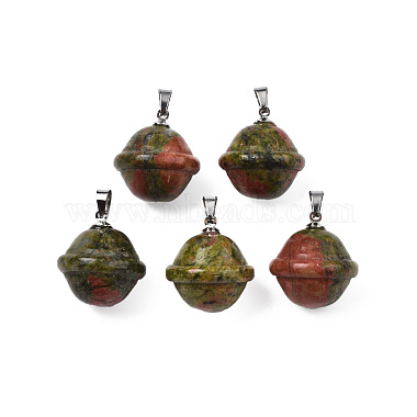 Stainless Steel Color Planet Unakite Pendants