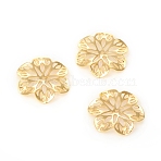 Brass Filigree Joiners Links, Cadmium Free & Lead Free, Long-Lasting Plated, Flower, Golden, 21x2mm, Hole: 1mm(X-KK-I669-15G)