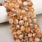 Heated Natural Citrine Beads Strands, Faceted Table Cut Cube Beads, with Seed Beads, 9.5~10.5x9.5~10.5x9.5~10mm, Hole: 1mm, about 29~30pcs/strand, 14.57''~15.04''(37~38.2cm)(G-Z147-A02-04)