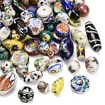 Handmade Porcelain Beads, Hand Painted Ceramic Beads, Mixed Shaped, Famille Rose Porcelain, Mixed Color, 12.5~45x9~22x6~16mm, Hole: 1.5~2mm(PORC-Z008-03)