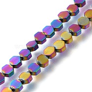 Electroplated Synthetic Non-magnetic Hematite Beads Strands, Hexagon, Rainbow Plated, 4.2x4x2mm, Hole: 0.6mm, about 102~104pcs/strand, 16.02 inch(40.7cm)(G-C154-B01-01B)