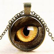 Eye Pattern Flat Round Glass Pendant Necklaces, with Alloy Chains, Antique Bronze, 18 inch(NJEW-N0051-007C-01)