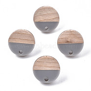 Opaque Resin & Walnut Wood Stud Earring Findings, with 304 Stainless Steel Pin, Flat Round, Silver, 15mm, Hole: 1.8mm, Pin: 0.7mm(MAK-N032-008A-B04)