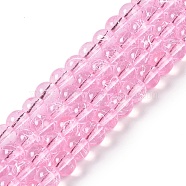 Drawbench Transparent Glass Beads Strands, Spray Painted, Round, Pink, 8mm, Hole: 1.3~1.6mm, 31.4 inch(GLAD-Q012-8mm-02)