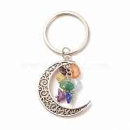 Mixed Mixed Stone and Tibetan Style Alloy Keychain, with Iron Split Key Rings, Moon, 7.1cm(KEYC-JKC00322)