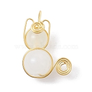 Imitation Jade Glass Beads Pendants, with Light Gold Copper Wire Wrapped, Unicorn Charms, White, 20x15~16x8~8.5mm, Hole: 2.5mm(PALLOY-JF02480-02)