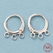 925 Sterling Silver Leverback Earrings Findings, with 3-Loops & S925 Stamp, Silver, 15x11.5x2mm, Hole: 1.6mm, Pin: 0.9mm(STER-M110-01A-S)
