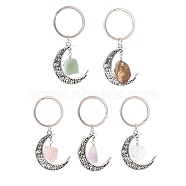 Alloy Hollow Moon Charm Keychains with Natural Gemstone Nuggets Charm, for Car Key Bag Accessories, 7.3cm(KEYC-JKC00423)