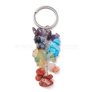Chakra Natural & Synthetic Gemstone Chip Bead Keychain, with 304 Stainless Steel Split Key Rings, 8.3~8.65cm(KEYC-JKC00534-01)